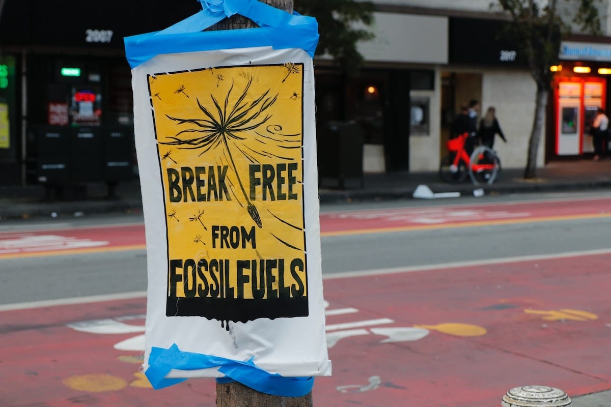 A call for climate action: "break free from fossil fuels." Considering the world we want.